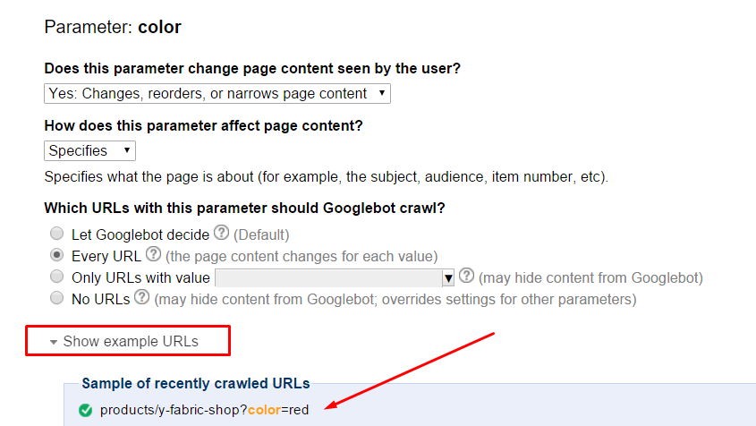show example url configuration example